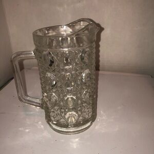 Vintage Federal Glass Windsor Button & Cane Clear 6” Pitcher/ milk, syrup, used